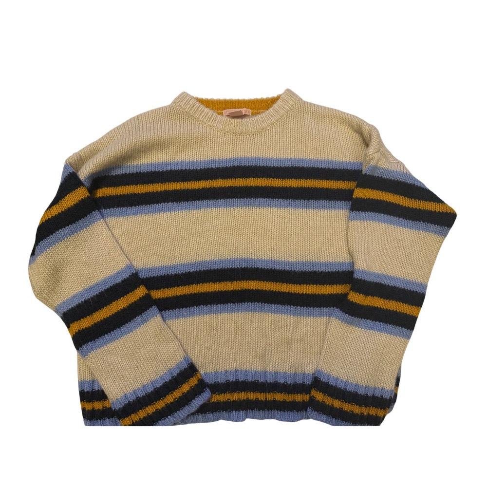 Urban Outfitters Womens Striped Knit Crewneck Sweater Cream Blue Yellow Large